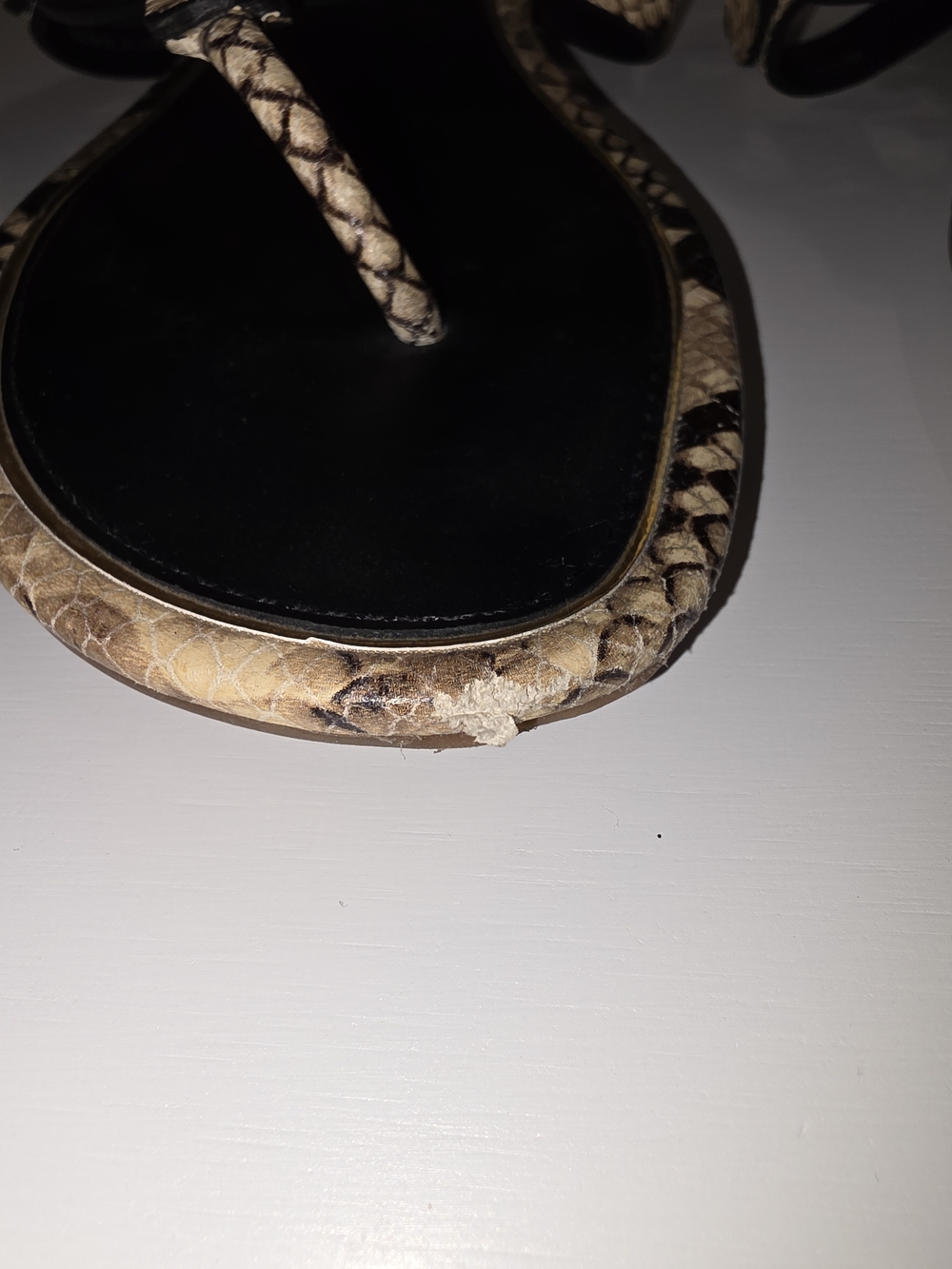Tory Burch Gold Logo Snake-Print Thong Sandals - Black & Gold - Picture 3 of 9